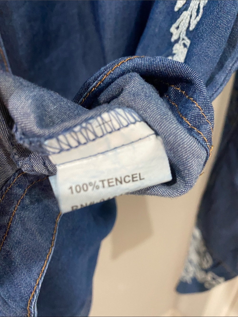 Embroidered Indigo Button-Front Shirt 22ptp 23-25 L sz L 💯%tencel - Picture 6 of 8